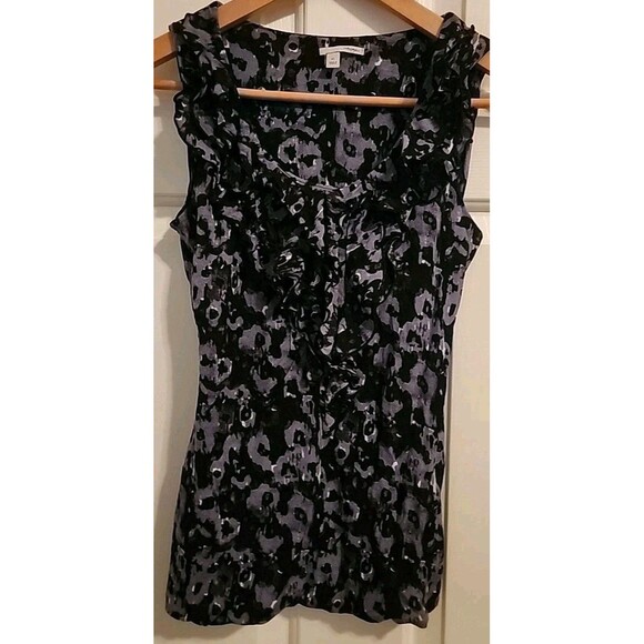 Halogen Womens XS Top Sleevless Ruffle Black Gray Summer Blouse - Picture 7 of 8